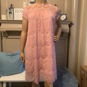 Pink Mauve Lace Overlay Babydoll Dress